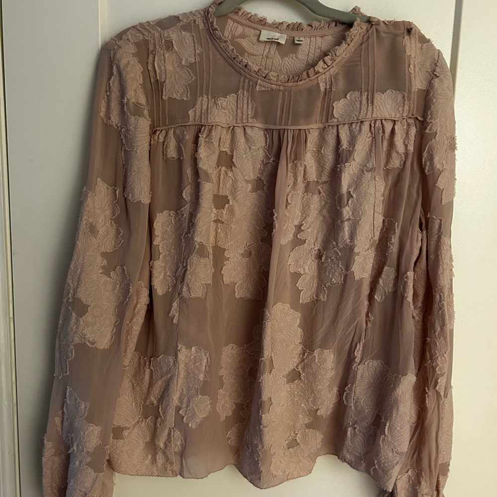 Aritzia Wilfred Blush Pink Floral Lace Blouse